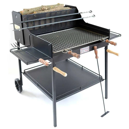 Barbecue bois et charbon Fuocone Arezzo à structure lourde en acier, surface de cuisson 70 x 58 cm, capacité 16 à 20 personnes, fabrication Italie, ultra robuste et polyvalent.
