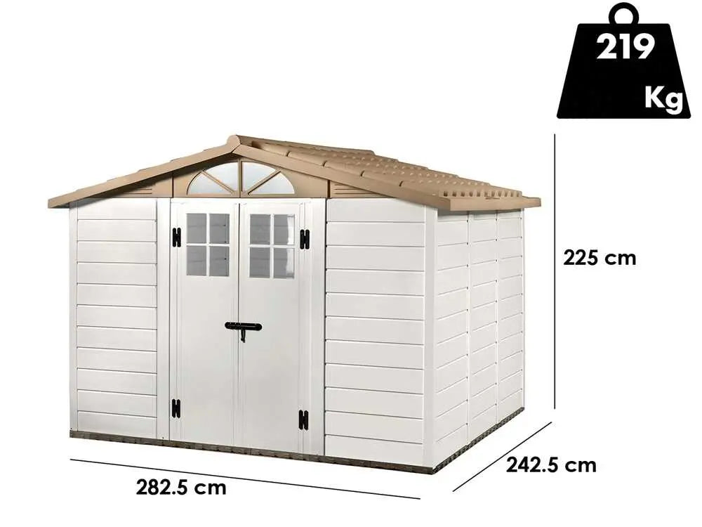  Abri de jardin - Garofalo Tuscany Evo 280 - Avec fenêtres et porte à double battant - 282,5 x 242,5 x 225 cm