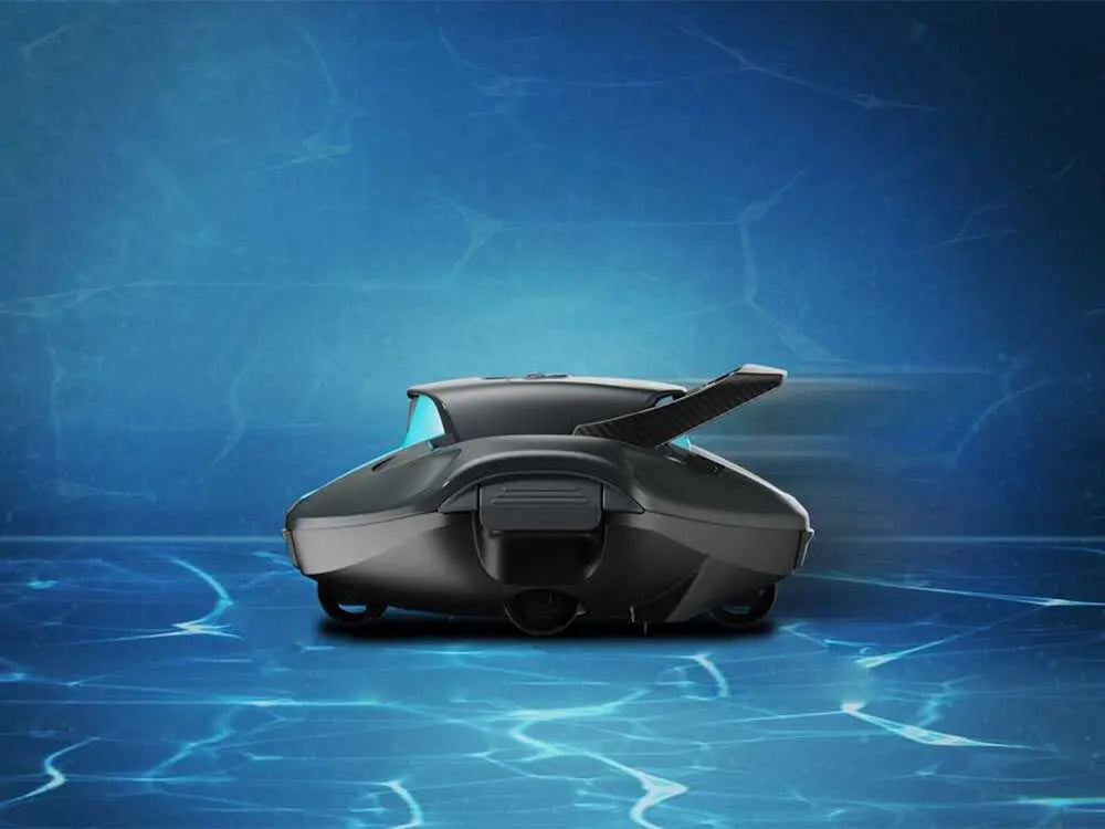 Robot de piscine à batterie GRE Moovo 90 sans fil avec autonomie 90 minutes, aspiration 5 m³/h, filtration 180 microns et nettoyage automatique du fond pour piscines jusqu’à 80 m².
