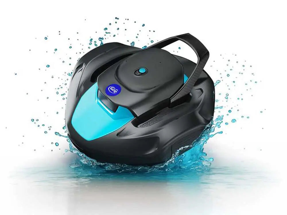 Robot de piscine à batterie GRE Moovo 90 sans fil avec autonomie 90 minutes, aspiration 5 m³/h, filtration 180 microns et nettoyage automatique du fond pour piscines jusqu’à 80 m².