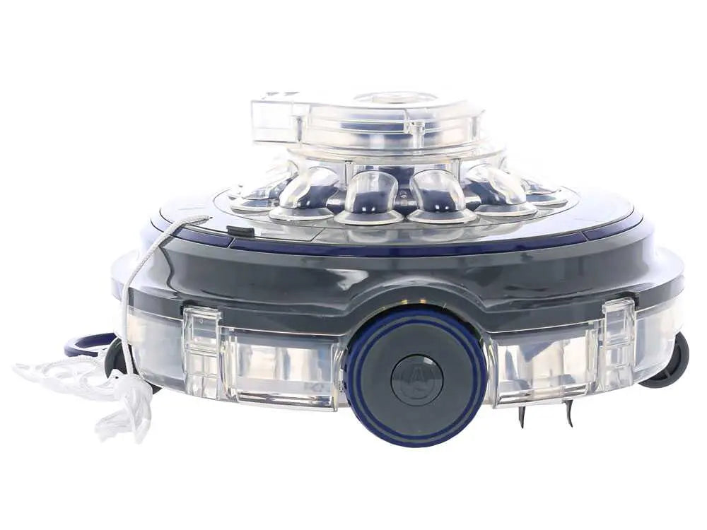 Robot de piscine à batterie GRE Wet Runner Plus sans fil avec nettoyage automatique du fond, batterie rechargeable et fonctionnement autonome pour piscines hors-sol et enterrées.