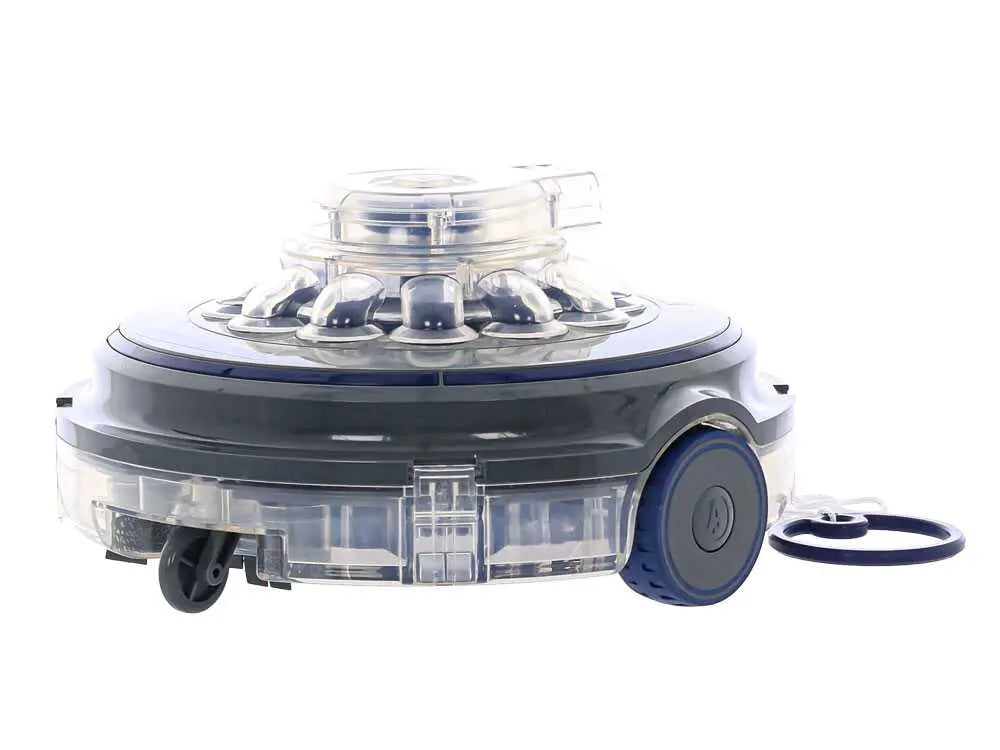 Robot de piscine à batterie GRE Wet Runner Plus sans fil avec nettoyage automatique du fond, batterie rechargeable et fonctionnement autonome pour piscines hors-sol et enterrées.