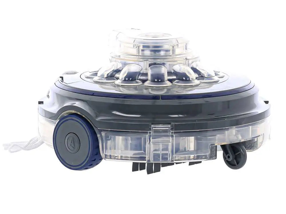 Robot de piscine à batterie GRE Wet Runner Plus sans fil avec nettoyage automatique du fond, batterie rechargeable et fonctionnement autonome pour piscines hors-sol et enterrées.