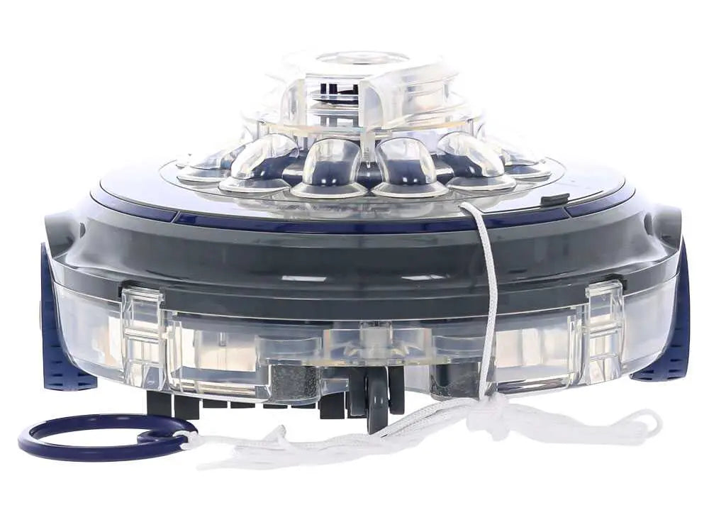 Robot de piscine à batterie GRE Wet Runner Plus sans fil avec nettoyage automatique du fond, batterie rechargeable et fonctionnement autonome pour piscines hors-sol et enterrées.