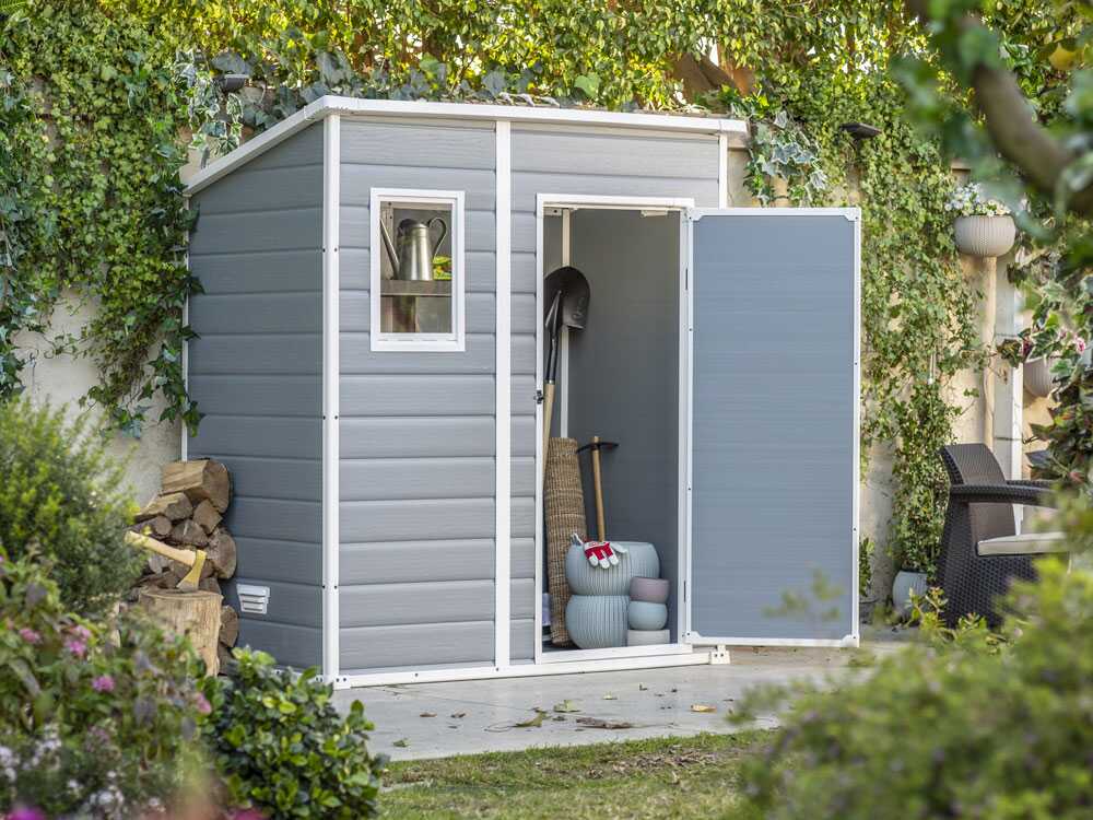 Abri de jardin - Keter Manor Pent gris -  Avec fenêtre frontale - 183.5x111x200.5 cm