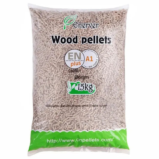 WOOD PELLETS – Granulés de bois sac 15 KG – X20 Sacs – 300KG – ENERVER Mandin Bois