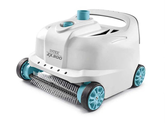 Robot nettoyeur piscine Intex ZX300 hydraulique sans électricité avec nettoyage automatique du fond et des parois, doubles brosses rotatives, filtration fine 0,15 mm et compatibilité piscines hors-sol jusqu’à 50 m².