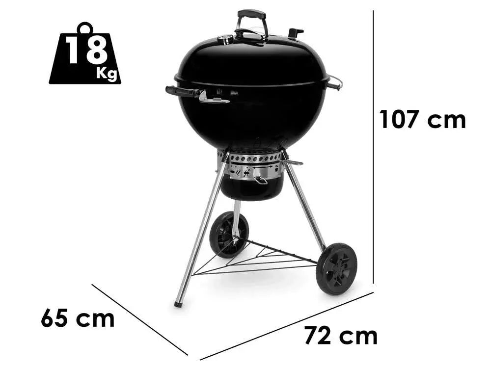 Barbecue à charbon Weber Master Touch GBS E-5750 BLK avec grille Ø57 cm Gourmet BBQ System, système One-Touch et couvercle émaillé. Idéal pour grillades et fumage jusqu’à 11 personnes.