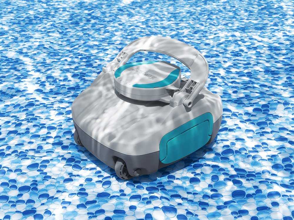 Robot aspirateur rechargeable Bestway Aquatronix G100 sans fil pour piscine hors-sol avec nettoyage automatique du fond, batterie rechargeable et fonctionnement autonome simple et efficace.