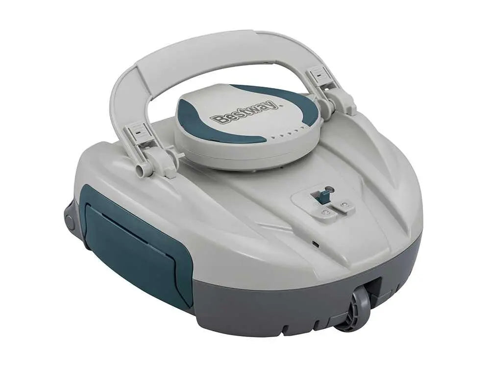 Robot de piscine à batterie Bestway Aquatronix G150 sans fil avec nettoyage automatique du fond, fonctionnement autonome, filtration intégrée et format compact pour piscines hors-sol et petites piscines enterrées.