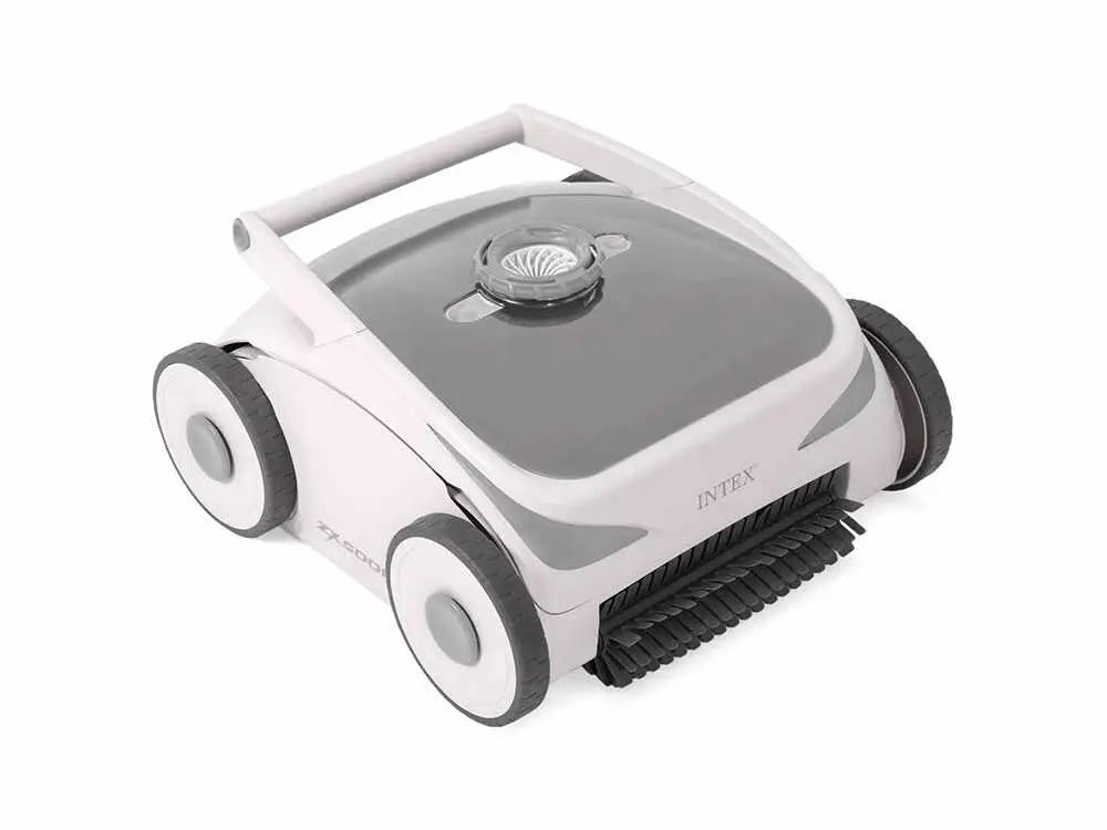 Robot nettoyeur piscine Intex ZX500R sans fil avec autonomie 120 minutes, nettoyage du fond et des parois, filtration 180 microns et compatibilité piscines jusqu’à 176 m². Rechargeable et autonome.