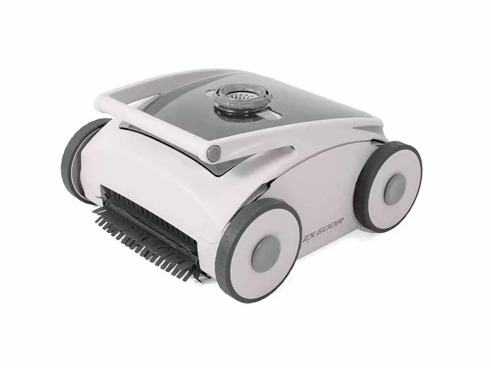 Robot nettoyeur piscine Intex ZX500R sans fil avec autonomie 120 minutes, nettoyage du fond et des parois, filtration 180 microns et compatibilité piscines jusqu’à 176 m². Rechargeable et autonome.