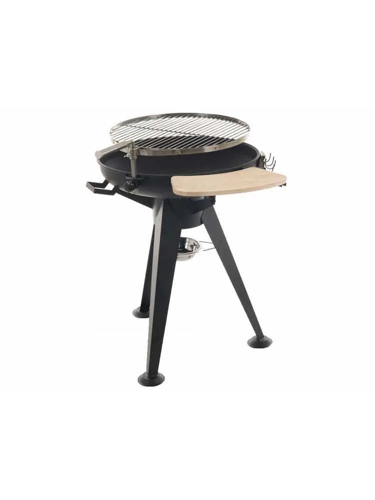 Barbecue à charbon BBQ3 avec grille pivotante réglable en hauteur, surface de cuisson 2375 cm², tablette rétractable et structure légère. Idéal pour 9 à 11 personnes.