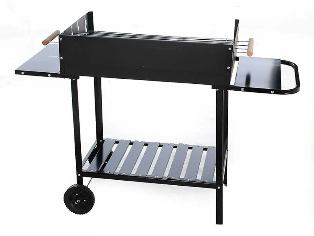Barbecue à charbon RoyalFood CB 280X avec double grille inox réglable, grande surface de cuisson 3285 cm², tablettes latérales et 4 niveaux de cuisson. Idéal pour 12 à 15 personnes.
