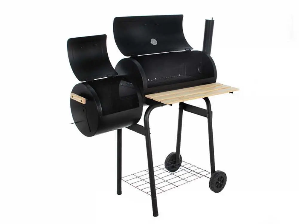 Barbecue à charbon Royal Food CB 400-2 avec fumoir intégré, cuisson indirecte et grilles inox. Compact, performant et idéal pour grillades, fumage et cuisson lente jusqu’à 8 personnes.