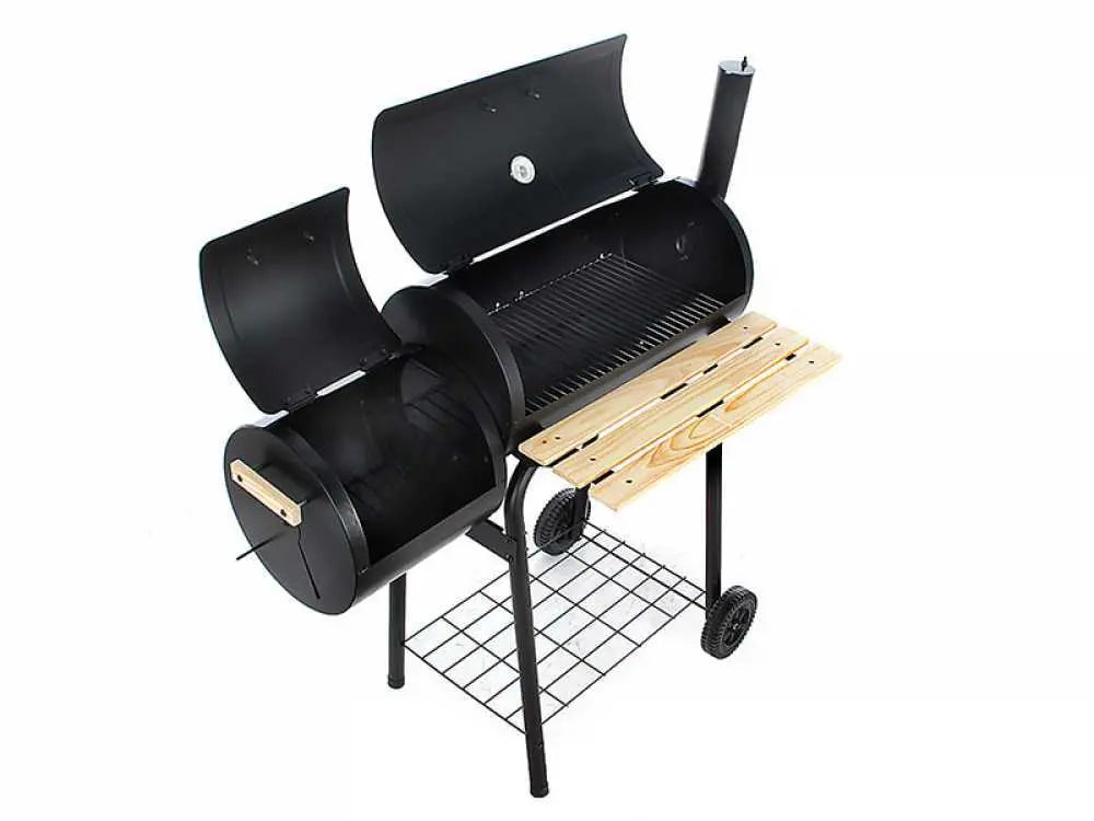 Barbecue à charbon Royal Food CB 400-2 avec fumoir intégré, cuisson indirecte et grilles inox. Compact, performant et idéal pour grillades, fumage et cuisson lente jusqu’à 8 personnes.