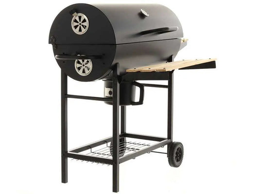 Barbecue à charbon Royal Food CB 450 avec grilles inox, couvercle et thermomètre intégré. Surface de cuisson 2520 cm² idéale pour 9 à 11 personnes. Compact, pratique et performant.