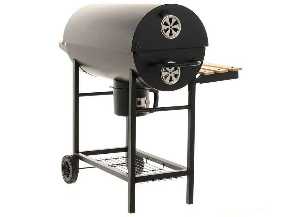 Barbecue à charbon Royal Food CB 450 avec grilles inox, couvercle et thermomètre intégré. Surface de cuisson 2520 cm² idéale pour 9 à 11 personnes. Compact, pratique et performant.