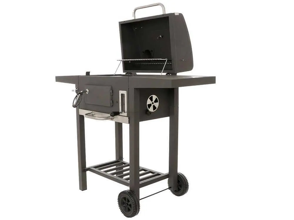 Barbecue à charbon Royal Food CB1450 Small avec grilles inox, couvercle et bac à charbon réglable. Compact, pratique et idéal pour terrasse, balcon et grillades jusqu’à 5 personnes.