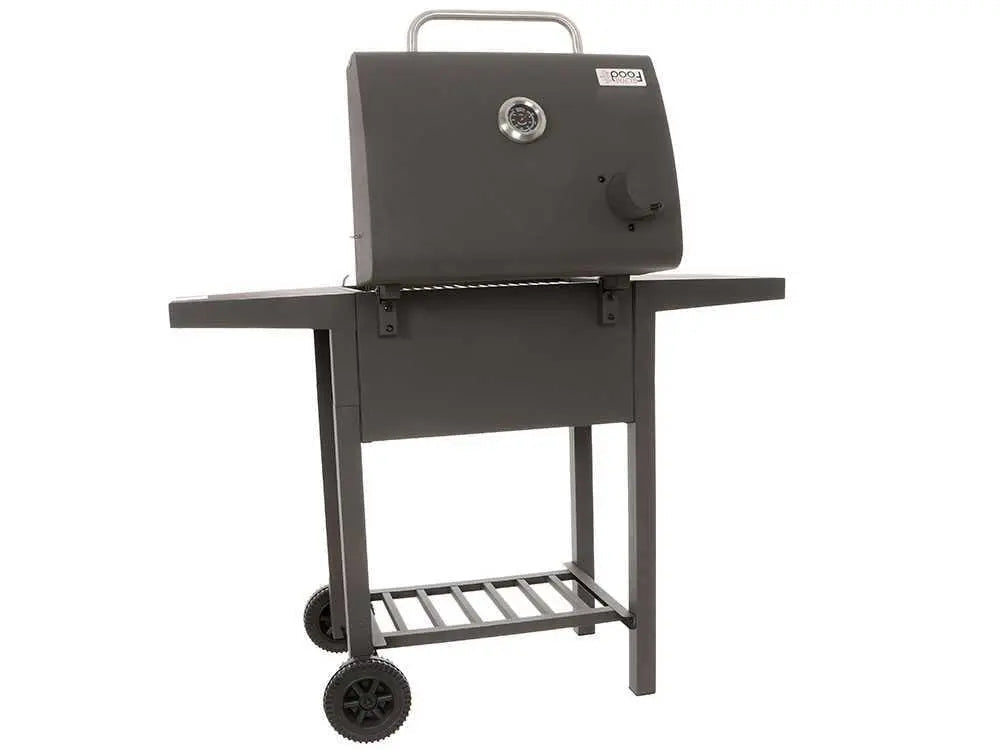 Barbecue à charbon Royal Food CB1450 Small avec grilles inox, couvercle et bac à charbon réglable. Compact, pratique et idéal pour terrasse, balcon et grillades jusqu’à 5 personnes.