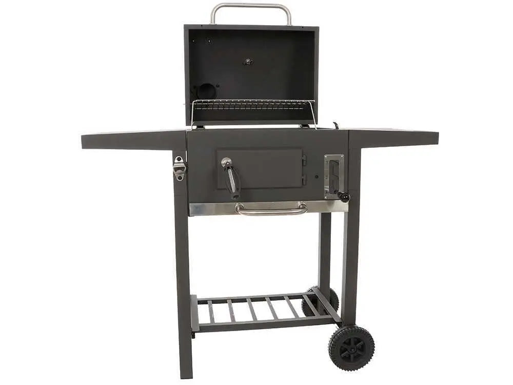 Barbecue à charbon Royal Food CB1450 Small avec grilles inox, couvercle et bac à charbon réglable. Compact, pratique et idéal pour terrasse, balcon et grillades jusqu’à 5 personnes.
