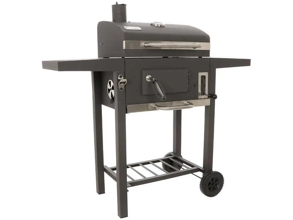 Barbecue à charbon Royal Food CB1450 Small avec grilles inox, couvercle et bac à charbon réglable. Compact, pratique et idéal pour terrasse, balcon et grillades jusqu’à 5 personnes.