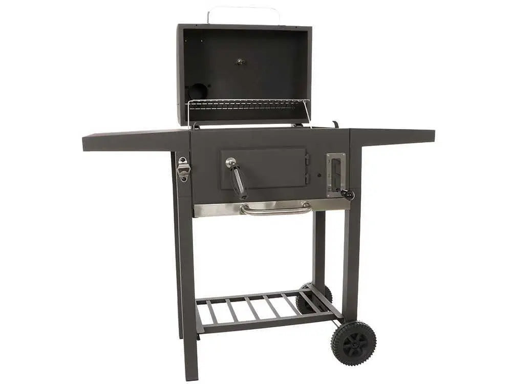 Barbecue à charbon Royal Food CB1450 Small avec grilles inox, couvercle et bac à charbon réglable. Compact, pratique et idéal pour terrasse, balcon et grillades jusqu’à 5 personnes.