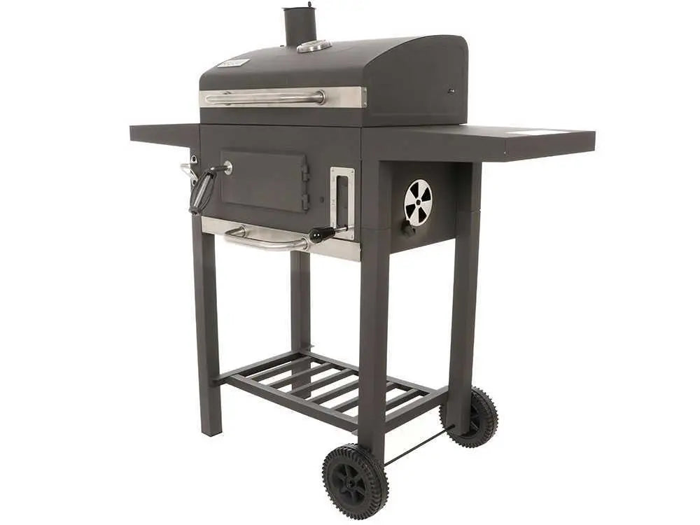 Barbecue à charbon Royal Food CB1450 Small avec grilles inox, couvercle et bac à charbon réglable. Compact, pratique et idéal pour terrasse, balcon et grillades jusqu’à 5 personnes.
