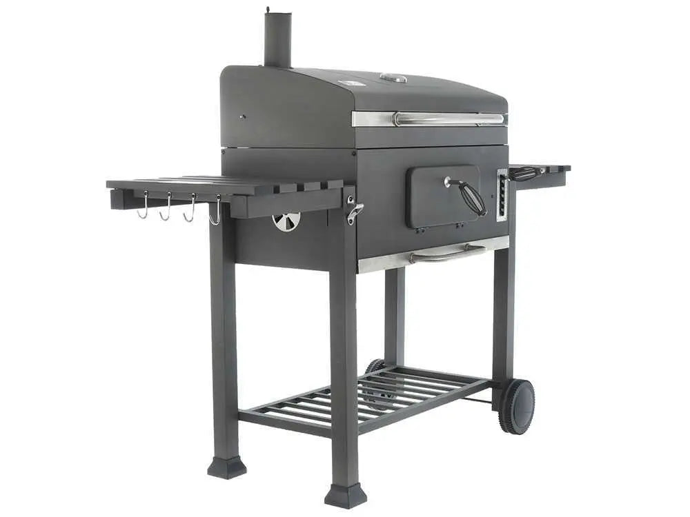 Barbecue à charbon Royal Food CB3000 Large avec grilles inox, couvercle, thermomètre et bac à charbon réglable. Grande surface de cuisson 3000 cm² idéale pour 12 à 15 personnes.