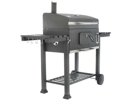 Barbecue à charbon Royal Food CB3000 Large avec grilles inox, couvercle, thermomètre et bac à charbon réglable. Grande surface de cuisson 3000 cm² idéale pour 12 à 15 personnes.
