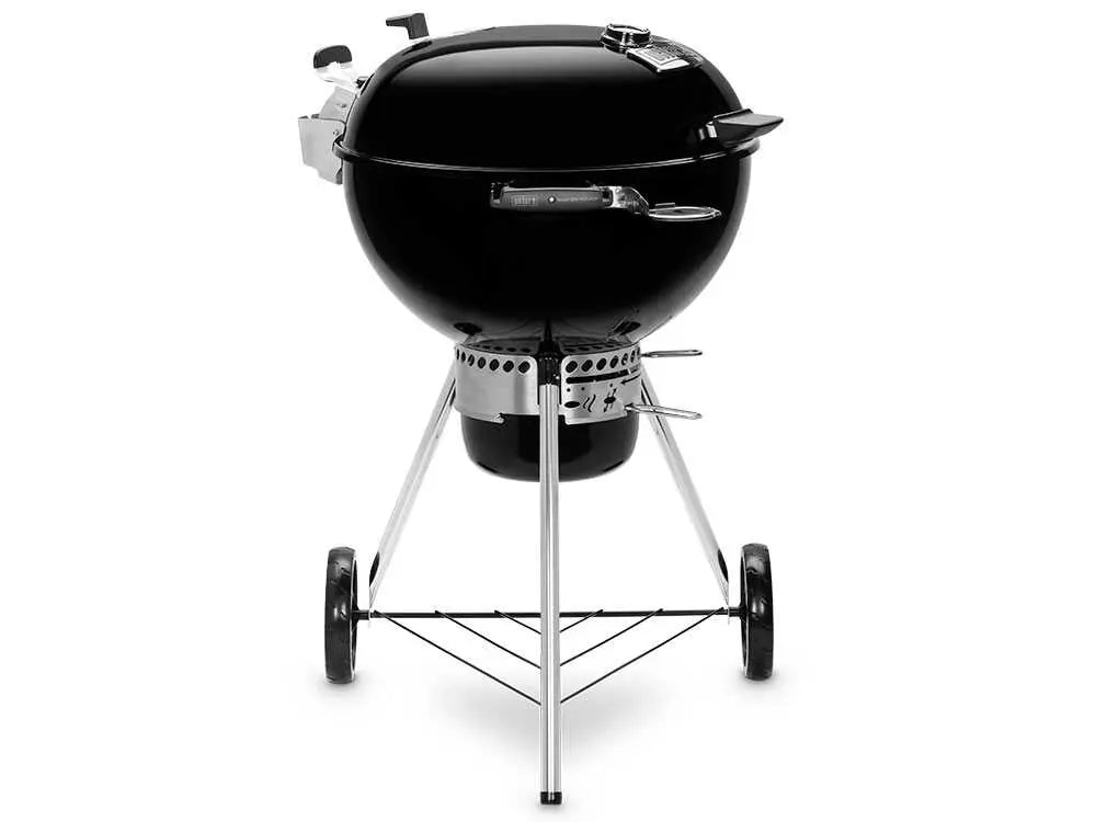 Barbecue à charbon Weber Master Touch Premium E-5770 BLK avec grille inox Gourmet BBQ System Ø57 cm, système One-Touch, couvercle à charnière et cuisson indirecte. Idéal pour fumage, grillades et cuisson low & slow.