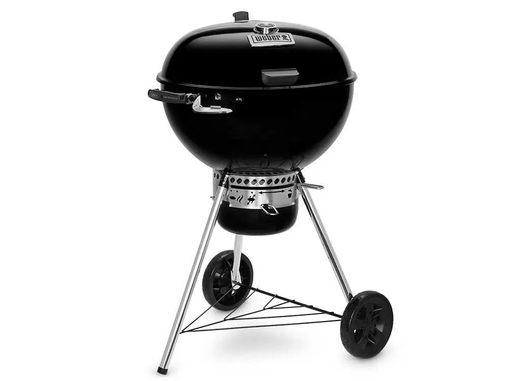 Barbecue à charbon Weber Master Touch Premium E-5770 BLK avec grille inox Gourmet BBQ System Ø57 cm, système One-Touch, couvercle à charnière et cuisson indirecte. Idéal pour fumage, grillades et cuisson low & slow.