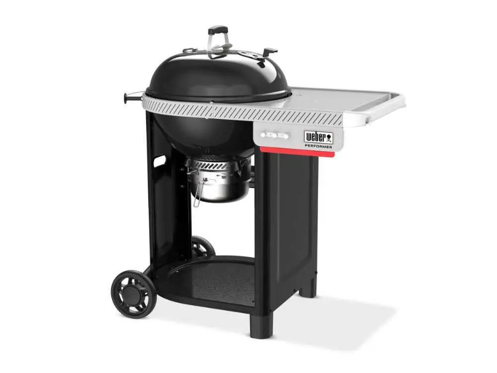 Barbecue à charbon Weber Performer avec grille Ø57 cm, système One-Touch, tablette latérale et cuisson indirecte. Barbecue premium idéal pour grillades, fumage et cuisson au charbon Weber.